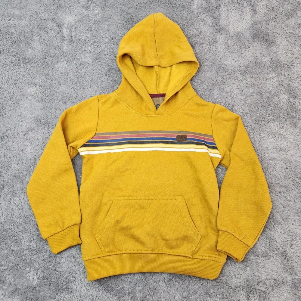 Lee Hoodie Boys 4T Yellow Pullover Sweatshirt Stripe Logo Fleece 19005513